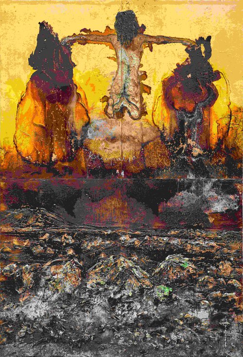 Anselm Kiefer, Kleopatra, 2025. Emulsione, olio, acrilico, gommalacca, foglia d’oro, sedimento di elettrolisi e gesso su tela. 560 × 380 cm. © Anselm Kiefer Photo: Nina Slavcheva